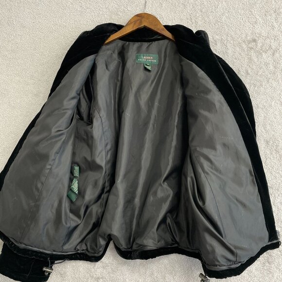 Lauren Ralph Lauren Silk Blend Women's M Black Quilted Velvet Full Zip Jacket - Picture 12 of 13